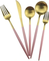 Pink Gold Flatware, Royal 20 Piece Matte Pink Handle 18/10 Stainless Steel Tableware Sets for 4 Including Forks Spoons Knives, Camping Silverware Travel Utensils Set Cutlery (Pink Gold)