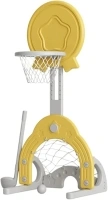 Kids Basketball Hoop, Toddler Sports Activity Center, Basketball Soccer Golf Game Set, Indoor Outdoor Basketball Hoop Set Adjustable Height Levels, Gift for Baby Toy for Baby & Toddlers (Yellow)