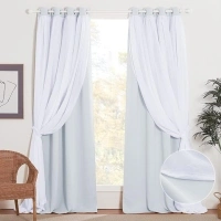 NICETOWN Double-Layer Nursery Bedroom Thermal Insulated Dressing Crushed Sheer Over Blackout Curtains for 17 inch-40 inches Width Window (1 Pair, Platinum, Tie Backs Included)