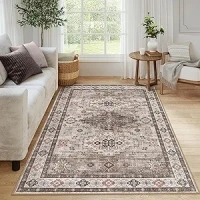 Lahome 4x6 Rug Soft Carpet for Bedroom Non Slip, Ultra-Thin Washable Rugs for Living Room, Vintage Print Indoor Aesthetic Distressed Beige Carpet for Dining Room Office (Beige, 4