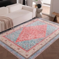 YIHOUSE 6X9 Washable Rugs for Living Room, Red Blue Boho Distressed Area Rug, Non-Slip Thin Vintage Area Rugs for Bedroom, Dining Room, Indoor (Retro Red and Blue)