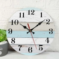 ArtSocket Wooden Wall Clock Silent Non-Ticking, Blue White Grey Teal Wood Farmhouse Abstract Checkered Round Rustic Wall Clocks Decor for Home Kitchen Living Room Office, Battery Operated(12 Inch)