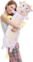 Long Cow Body Pillow 43.3Inch Cow Body Pillow, Pink Cow Stuffed Animal Glow in The Dark, Strawberry Cow Pillow with Heart for Kids Girlfriend,Birthday, Thanksgiving, Christmas Pillow Gift