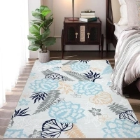 Washable Rug 5x7 Modern Floral Distressed Area Rug Bohemian Farmhouse Indoor Carpet Super Soft Ultra-Thin Rug with Non Slip Backing for High Traffic Areas in Living Room, Blue/Light Grey