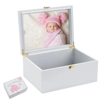 Larger Baby Girl Wooden Picture Keepsake Box for Cherished Memories - Perfect Baby Shower or New Mom Gift for Storing Precious Photos and Mementos，5.3“*8.6”*11.7“