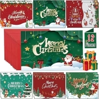 Assorted Christmas Greeting Cards with Envelopes, Holiday Party Favors, 12-Pack Set, 6x4 inch Cards for Family, Kids, Friends