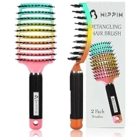 HIPPIH Detangler Brush for Thick, Curly, and Natural Hair - Boar Bristle Vented Hairbrush for Detangling and Blow Drying, Suitable for Women and Men