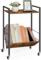 MOOACE End Table, Side Table, Nightstand with Wheels, 2-Tier Storage Shelf, Bedside Sofa Table for Small Space, Living Room, Bed Room, Brown