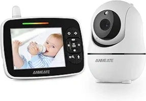 ANMEATE Baby Monitor with Remote Pan-Tilt-Zoom Camera,Large Display Video Baby Monitor with Camera and Audio |Infrared Night Vision |Two Way Talk | Room Temperature| Lullabies and 960ft Range（Black）