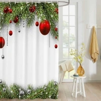 Christmas Shower Curtain, 71x71 Inch Polyester Merry Christmas Room Shower Curtains Xmas Santa Classical Ornaments Christmas New Year Holiday Themes for Kids Boy Girl Bathroom Decor with Hook