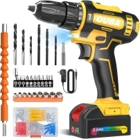 OUBA Cordless Drill Set, 12.8V Lithium Lon Power Drill Cordless with Battery and Charger, 2 Variable Speeds, 3/8" Keyless Chuck, 25+3 Torque Setting, Built-In LED, Electric Drills for Home (Yellow)