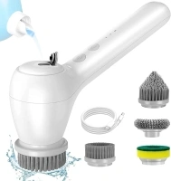 Electric Spin Scrubber, Cordless Electric Cleaning Brush with Auto Detergent Dispenser and 4 Replaceable Brush Heads, 2 Adjustable Speeds Handheld Power Shower Scrub Brush for Bathroom, Bathtub,Tile