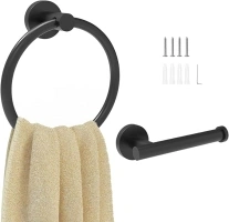 Toilet Paper Holder & Towel Ring Matte Black Hand Towel Holder 2-Pieces Bathroom Accessories Towel Rack Wall Mounted Bathroom Hardware Set Stainless Steel