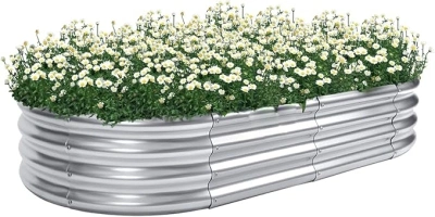 Galvanized Raised Garden Bed Outdoor Planter Box Oval for Home Garden, 6x3x1ft Metal Raised Garden Bed Planting Vegetables Flowers etc.…