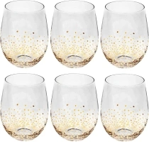 American Atelier Luster Stemless Goblet | Set of 6 | Made of Glass | Gold and Silver Confetti Design | 18-Ounce Capacity | Smooth Rim Red Wine Glasses | White Wine Tumblers