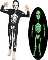 Lovekider Kids Skeleton Costumes Glow in The Dark for Halloween Boys Girls Scary Bodysuit Cosplay Jumpsuit with Zipper 5-14T