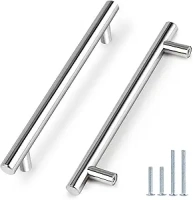 Probrico 10 Pack|Polished Chrome Euro T Bar Cabinet Handles 7-1/2" Hole Centers, Stainless Steel Pulls for Kitchen Cabinet, Chrome Cabinet Pulls Dresser Handles Euro Styel