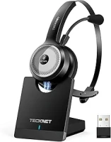 TECKNET Bluetooth 5.0 Headset with Microphone for PC, USB Wireless Headset with Mic for Work, 40Hrs Worktime AI Noise Cancelling On Ear Bluetooth Headphones with Charging Base for Laptop/Call Center