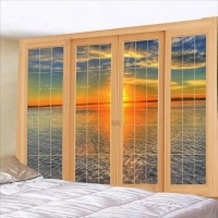 FENDROM 3D Ocean Window View Tapestry Wall Hanging Sun Sunset Sea Beach Scenic Landscape Tapestries for Bedroom Living Room Home Decor