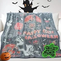 Halloween Blanket Pumpkin Throw Blanket Witchy Blanket Glow in The Dark for Kids Adults Halloween Decorations 50"x60"