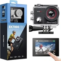 AKASO EK7000 Pro 4K30fps Action Camera with Touch Screen EIS 131ft Waterproof Camera Remote Control 5X Zoom Underwater Camera with Helmet Accessories Kit (Standalone)