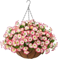 Homsunny Fall Artificial Faux Hanging Flowers for Autumn Outdoor Decoration,Silk Plant Fake Hanging Plants Baskets for Indoors Porch Patio Home Summer Decor(Pink)