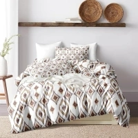 Herside Boho Comforter Set Queen Size,Modern Geometric Bedding Queen Comforter Set,Soft Microfiber Reversible Down Alternative Comforter Bohemian Bedding Set Queen Size - Brown,Queen