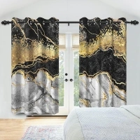 Blackout Curtains Black Grey Gold Marble Window Drapes Fluid Gold Foil Gothic Window Curtains Modern Abstract Art Window Treatments for Youth Living Room Bedroom Kitchen,53x84 inch,2 Panels