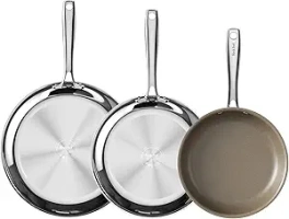 Redchef Non Stick Frying Pans 3 Pcs, Skillets and Frying Pans, Titanium Frying Pans Nonstick, Stainless Steel Pan, Ceramic Frying Pan, PFAS PFOA & PTFE Free, Dishwasher & Oven Safe - 8.5&10&11.5 Inch