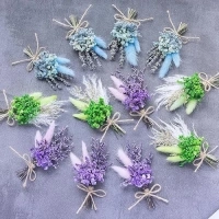 Mini Dried Flower Bouquet Set (Pack of 12), Small Bouquet, Bohemian Wedding Tabletop Vase Decoration, Wall Hanging Dried Flower Decoration. (Blue)