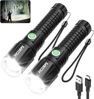 Rechargeable Flashlights High Lumens, 100000 Lumens Super Bright LED Flashlight, Powerful Waterproof Flashlight with 3 Modes and Zoomable for Emergencies, Camping, Hiking(2 Pack)