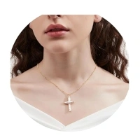 Natural Pearl Cross Necklace Freshwater Pearl Cross Necklace Baroque Pearl Necklace Gold Cross Necklace Chunky Big cross pearl necklace Handmade Jewelry necklace for Lover (15.74, 14k)