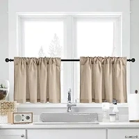 NICETOWN Angora Kitchen Curtains 24 Inch Length for Small Windows 2 Panels Back Tab Pocket Linen Textured SheerShort Cafe Curtain for Bathroom Laundry Garage Shelves Vintage Farmhouse, 55" Wide