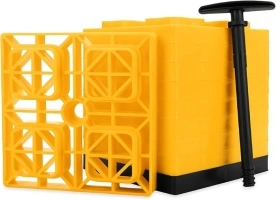 Camco FasTen Camper / RV Leveling Blocks - Features Interlocking Design for Customizable Height - Carrying Handle Twists to Secure Blocks for RV Storage - 8.5” x 8.5” x 1”, Yellow, 10-Pack (21022)