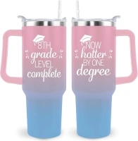 8th Graduation Gifts Now Hotter by One Degree Tumbler Coffee Mug 40oz Cup with Handle and Straw