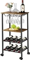 Small Bar Cart, Home Bar Serving Cart with Wood Table, Wine Holders, Glass Holders, Mini Bar Cart for Small Spaces, Kitchen, Dining Room, Living Room