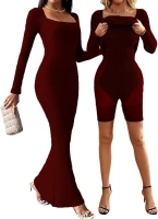 Shaper Dress Bodycon Maxi/Mini Built in Shapewear Bra 8 in 1 Women‘s Long Sleeve Dresses