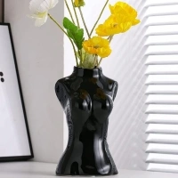 hjn Female Body Vase- Flower Vase fo Decor, Black Decor Vases,Ceramic vase for Flowers,Morden Art Vase Woman Shape Vase for Living Room/Home Decor Accents/Bookshelf/Mantel-Black