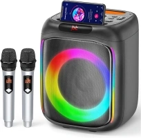 Karaoke Machine, Portable Bluetooth Speaker for Party with 8 LED Light Modes, PA System with 2 Wireless Microphones, Singing Karaoke Machine for Adults/Kids/Girls Supports TWS/AUX/USB for Home