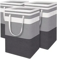 BlissTotes 3-Pack Laundry Basket, Freestanding＆Waterproof Laundry Hamper, Collapsible Tall Clothes Hamper with Easy Carry Handles for Clothes, Towels in the Family and Dorm,Gradient Grey,75L