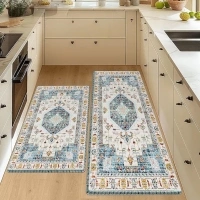 HappyTrends Boho Kitchen Mat,Anti-Fatigue Kitchen Mats for Floor Cushioned Rug for Kitchen Decor Accessories,Waterproof Non-Slip Mats and Rugs Set for Office,Floor 17.3"×30"+17.3"×47",Light Blue