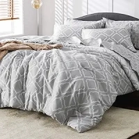 Bedsure Queen Comforter Set 7 Pieces - Grey Quatrefoil Comforters Queen Size, Lightweight Bedding Sets for All Season, Bed in a Bag with Comforters, Sheets, Pillowcases & Shams