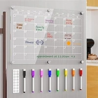 Magnetic Calendar for Refrigerator, Clear Monthly Planner and Dry Erase Calendar for Fridge with 8 Colors of Markers, 14"x10"