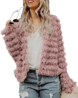 Womens Open Front Faux Fur Cardigan Vintage Parka Shaggy Jacket Coat