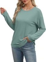 WIHOLL Womens Long Sleeve Tops Crewneck Knitted Ribbed Shirts Fall Curved Hem Tunic Tops 2024 Fashion Clothes