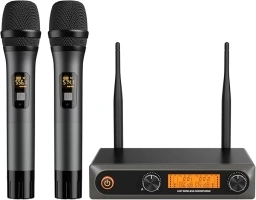 Wireless Microphone,Professional Metal Dual UHF Cordless Dynamic Mic Handheld Microphone System (200ft) for Karaoke, Home, Meeting, Party, Home KTV Set, Church, DJ, Wedding