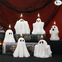 Halloween Decorations Ghost Candles Decor - 6Pcs Cute Scented Halloween Candles Party for Indoor with DIY Tools, Aesthetic Spooky Candle for Room, Halloween Party Decorations for Home Kitchen Bedroom