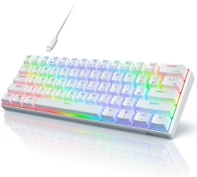 RK ROYAL KLUDGE RK61 Wired 60% Mechanical Gaming Keyboard Programmable QMK/VIA RGB Backlit 61 Keys Ultra-Compact Hot Swappable Red Switch White