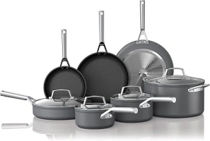 Ninja, Cookware, 12-Piece Cookware Set, Fry Pan, Sauce Pan, Sauté Pan, Glass Lid, Stock Pot, Foodi NeverStick Premium, Hard-Anodized, Nonstick, Oven Safe, Durable Pans, Slate Grey, C39800