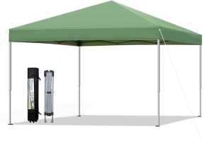 10x10 Pop Up Canopy Tent, Outdoor Instant Sun Shelter - Green, Included 1 x Rolling Storage Wheeled Bag, 4 x Guylines, 8 x Stakes